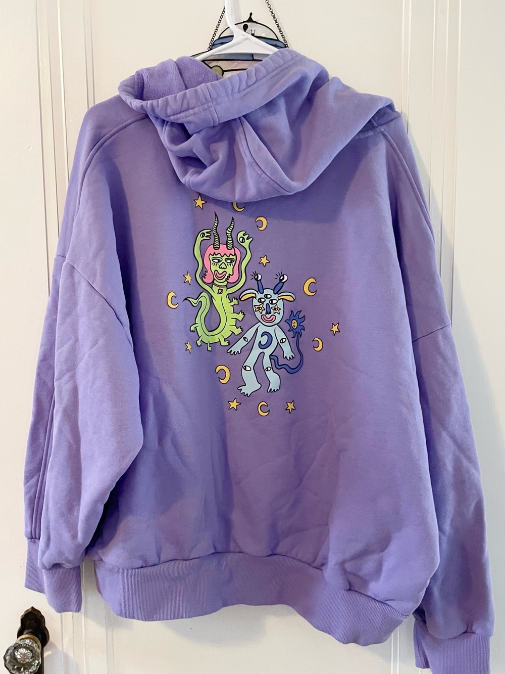 Lavender Smiley Sun And Alien Creatures Graphic Hoodie - Picture 5 of 5
